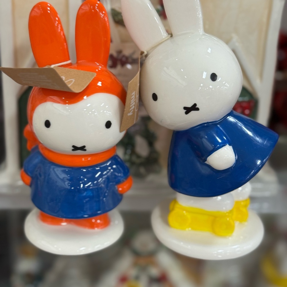 Blue Sky Blue and Orange Bunny Figurines